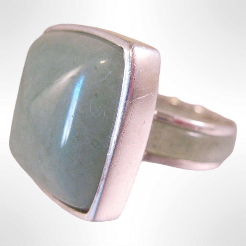 Vintage Suzanne Somers Natural Green Jadeite Sterling Silver Ring Sz 6